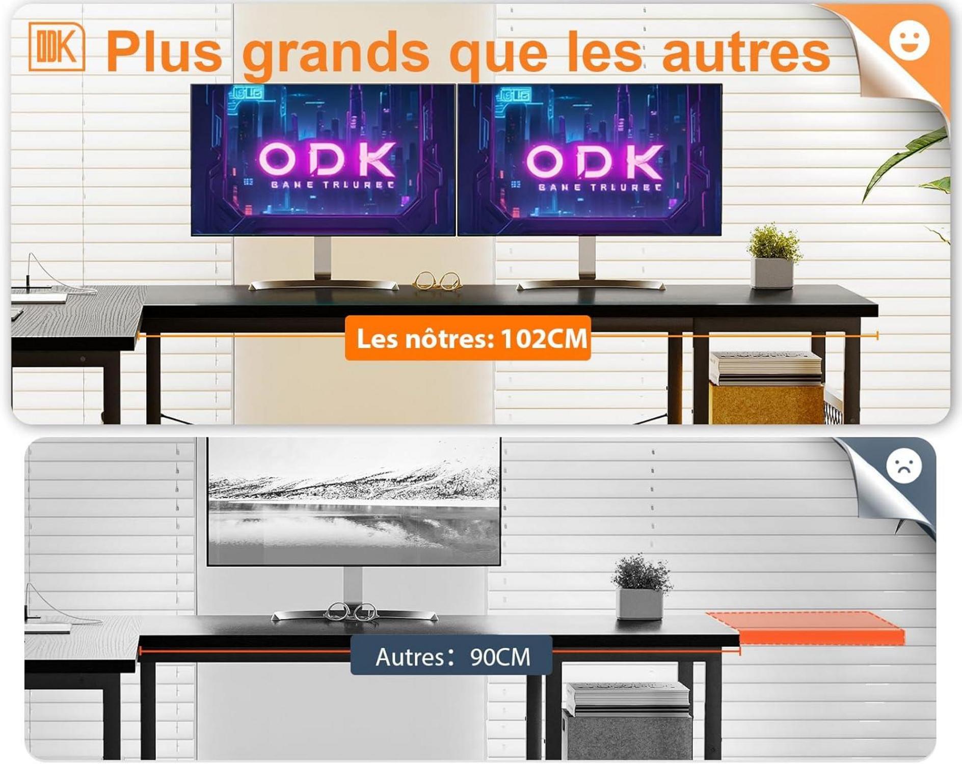 ODK Gaming Schreibtisch Eckschreibtisch Schwarz mit USB-Anschlüssen 150×102cm