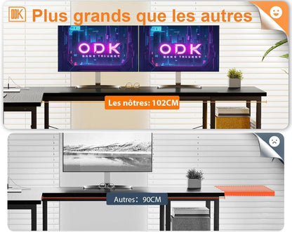 ODK Gaming Schreibtisch Eckschreibtisch Schwarz mit USB-Anschlüssen 150×102cm