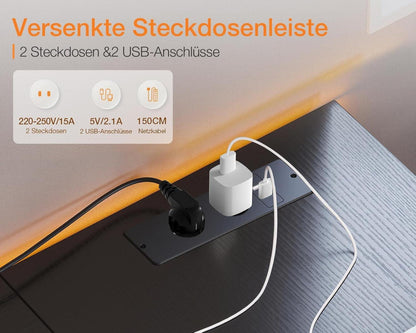 Gaming Schreibtisch L-Form mit Stauraum und Stromanschluss, Schwarz