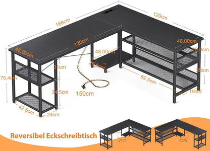 Gaming Schreibtisch L-Form mit Stauraum und integrierter