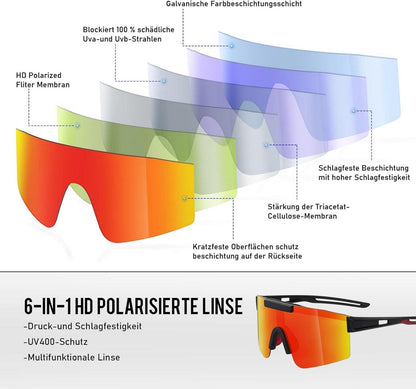 Sportbrille Polarisiert UV400 Radsport Sonnenbrille für Herren Damen MTB