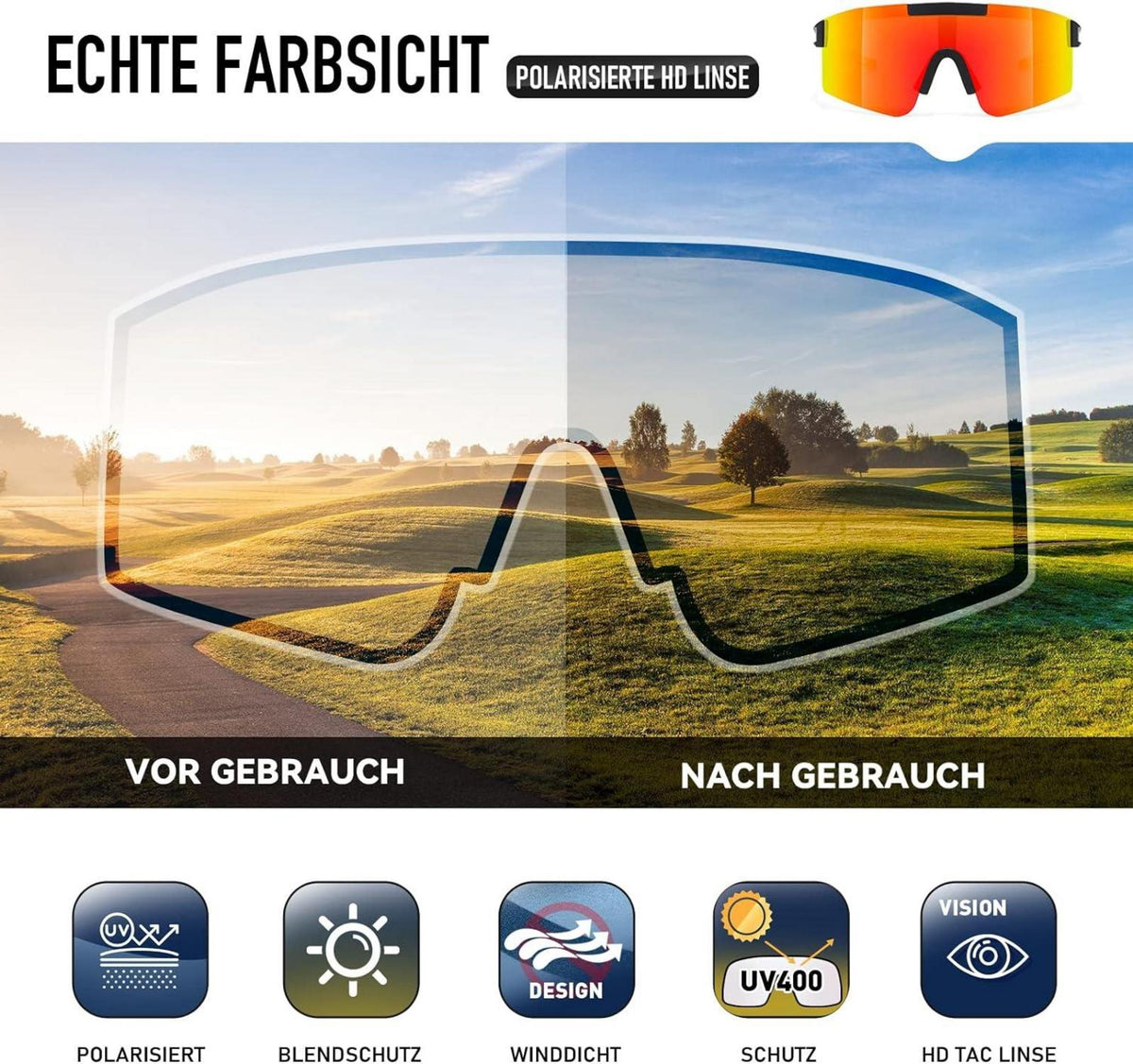 Sportbrille Polarisiert Radsportbrillen Herren Damen UV400 Klar