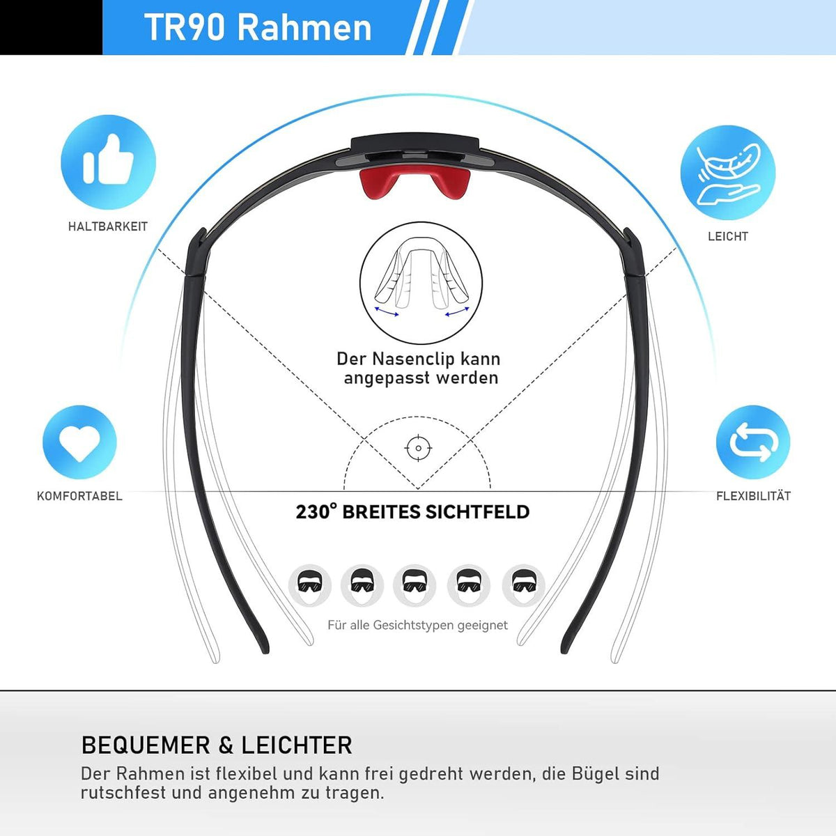 Suoso Sportbrille Polarisiert Radsportbrille UV400 Sonnenbrille - Herren Damen Sportbrille