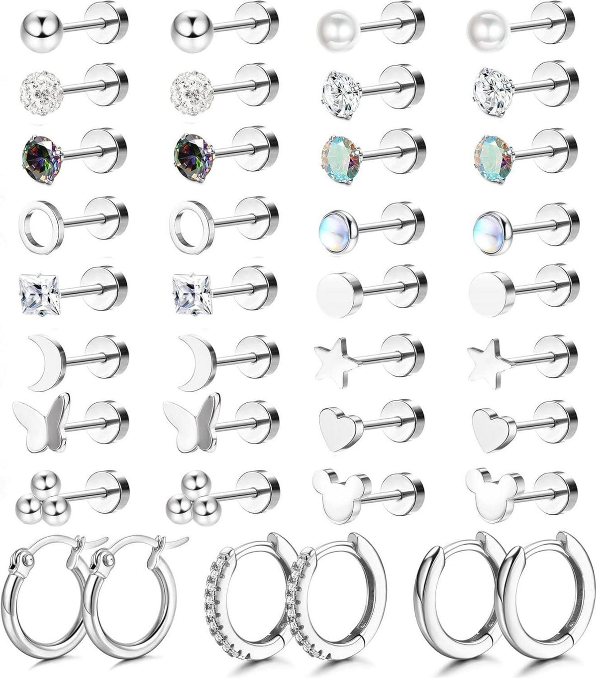 Ohrstecker Set Edelstahl Zirkonia Hypoallergen 19 Paar