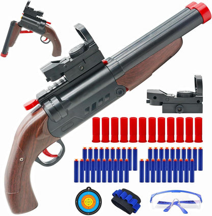 Doppel-Lauf Schaumstoff-Blaster mit Munitionsausstoß, 2-in-1 Dart