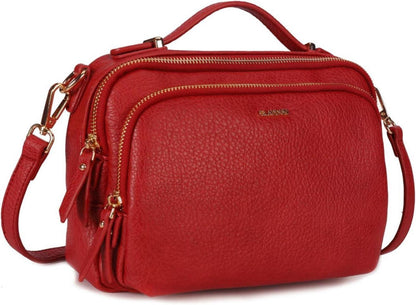 Umhängetasche Damen Schultertasche Crossbody Leder Handtasche Rot