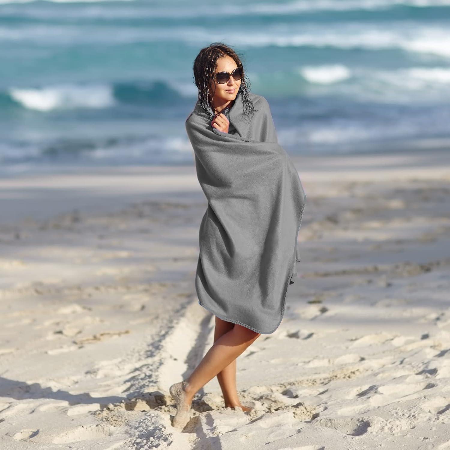 Linlook Microfaser Strandtuch Groß 200x100 Grau Schnelltrocknend Kompakt Gym Yoga