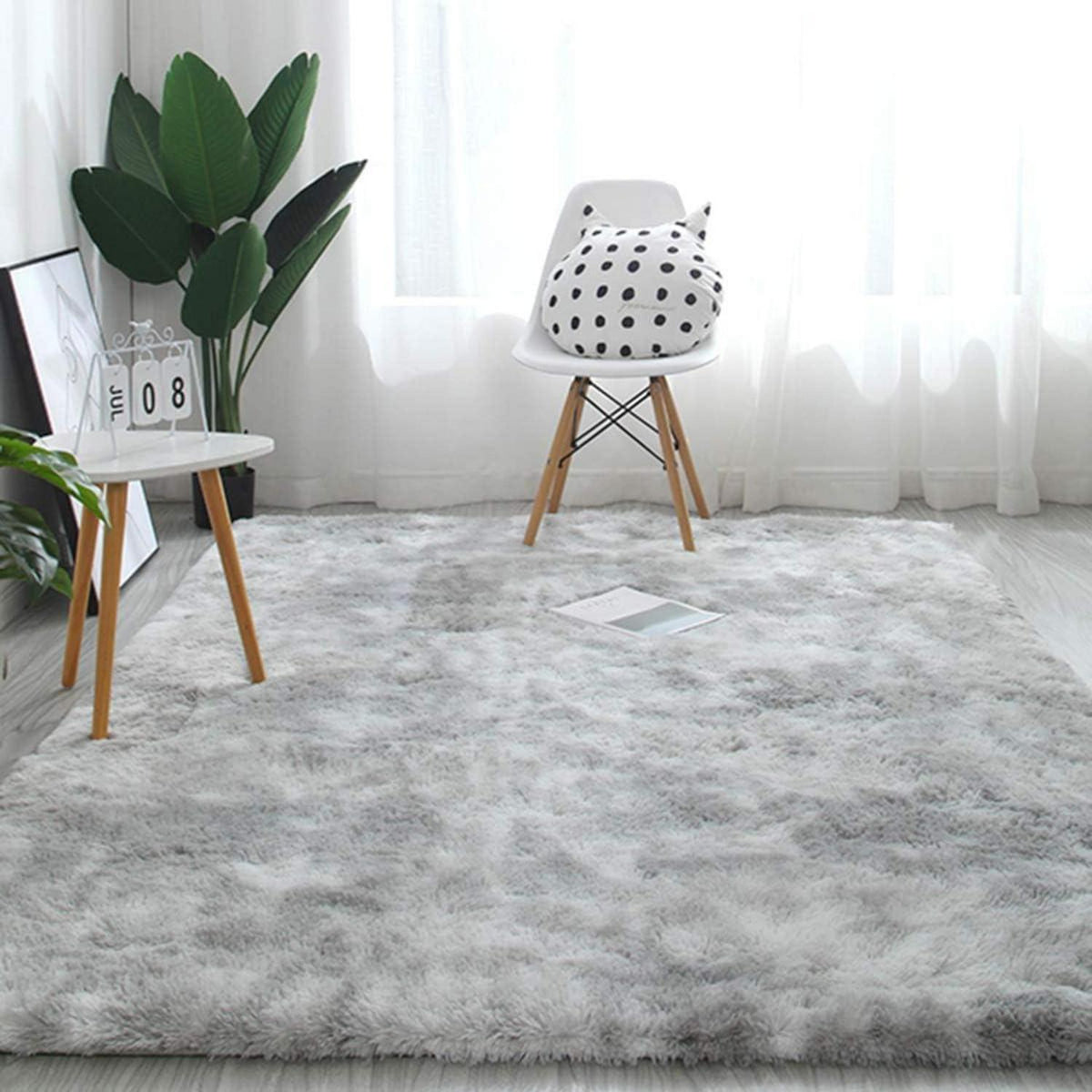 Flauschiger Hochflor Teppich Grau Weiß 250x300cm Rechteckig