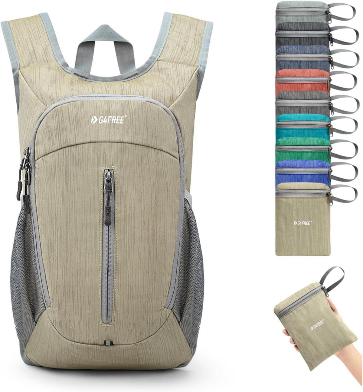 Kleiner faltbarer Wanderrucksack 10l Leicht Reisen Beige Tagesrucksack