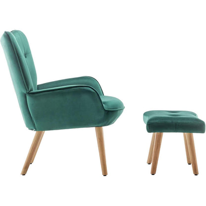 Ohrensessel mit Hocker, Grün – Bequemer Samt Relaxsessel