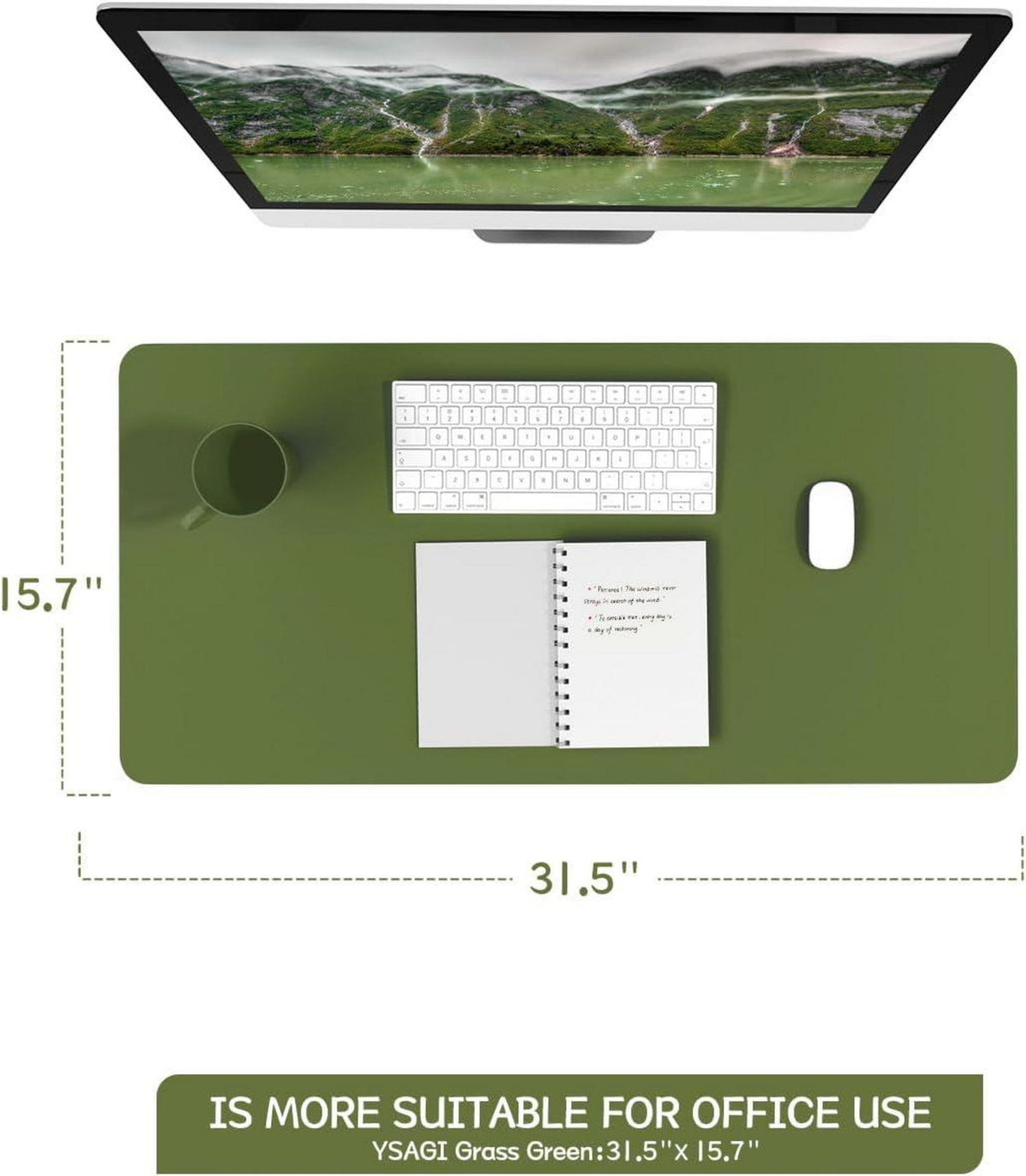 Großes Office Mousepad Leder Rutschfest Wildleder Grasgrün 80x40cm