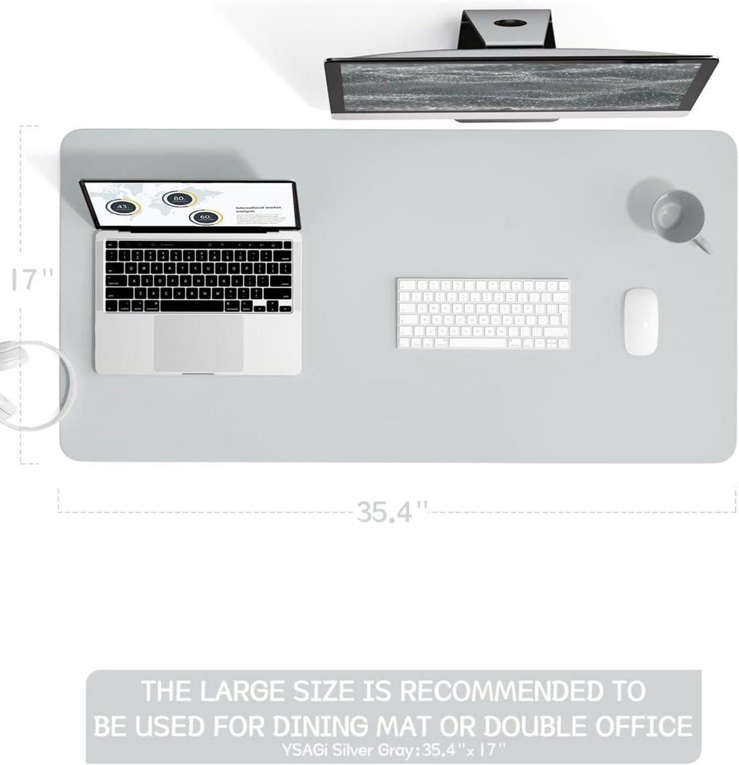 Office Mousepad Schreibtischunterlage Leder Rutschfest Silbergrau 90x43cm