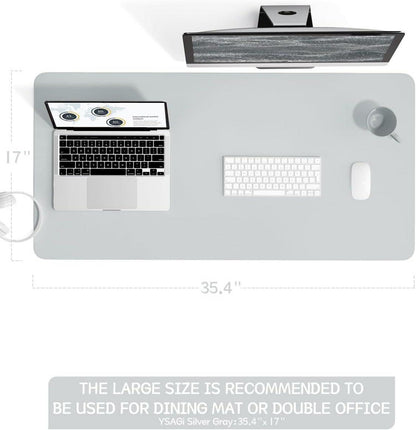 Office Mousepad Schreibtischunterlage Leder Rutschfest Silbergrau 90x43cm