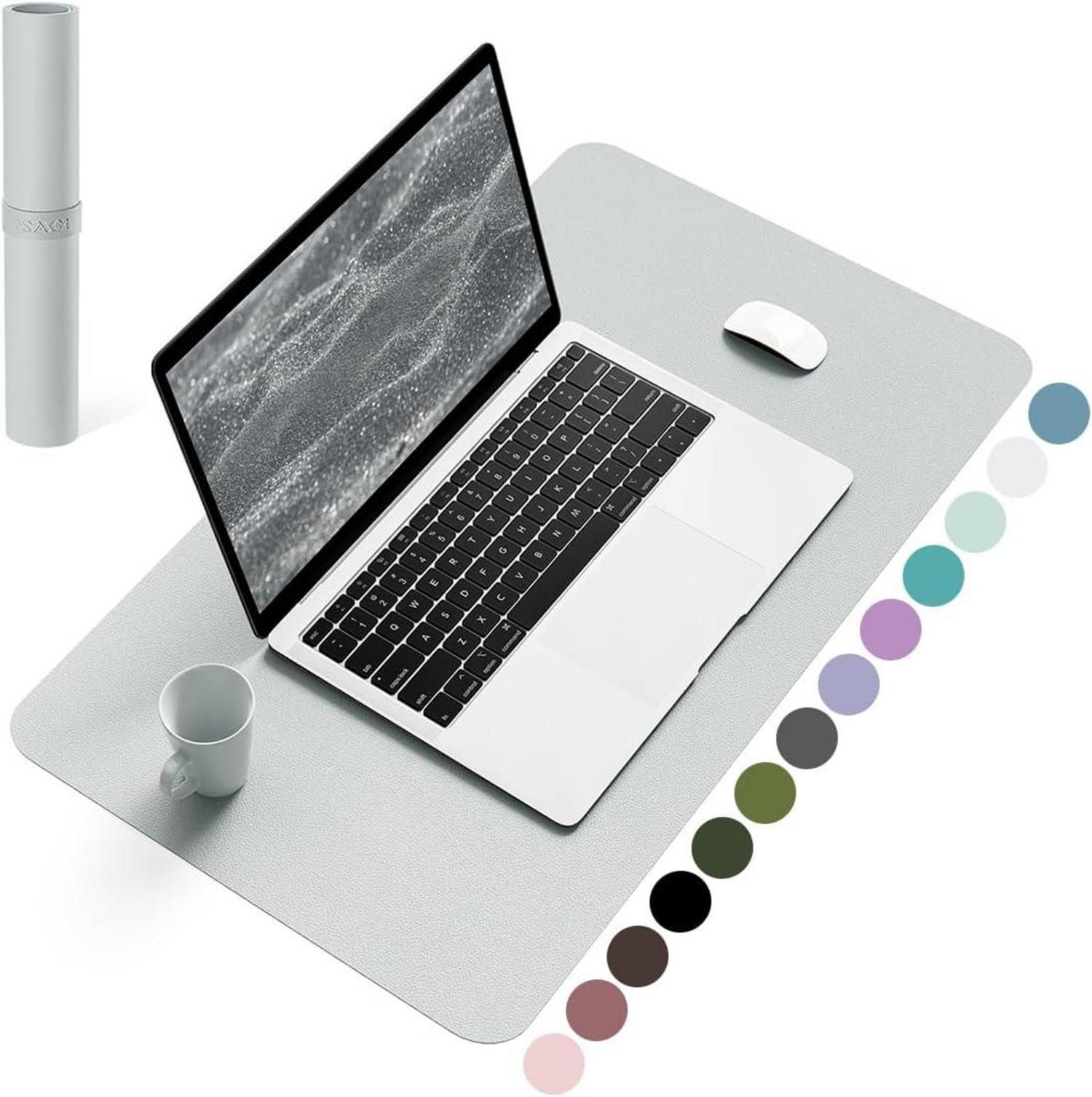 Großes Office Mousepad mit Leder, Rutschfestem Wildleder - Silbergrau