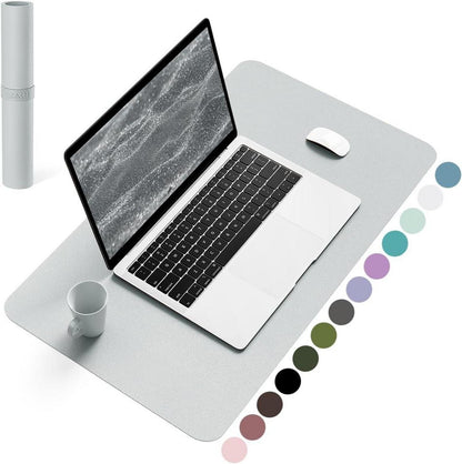 Großes Office Mousepad mit Leder, Rutschfestem Wildleder - Silbergrau