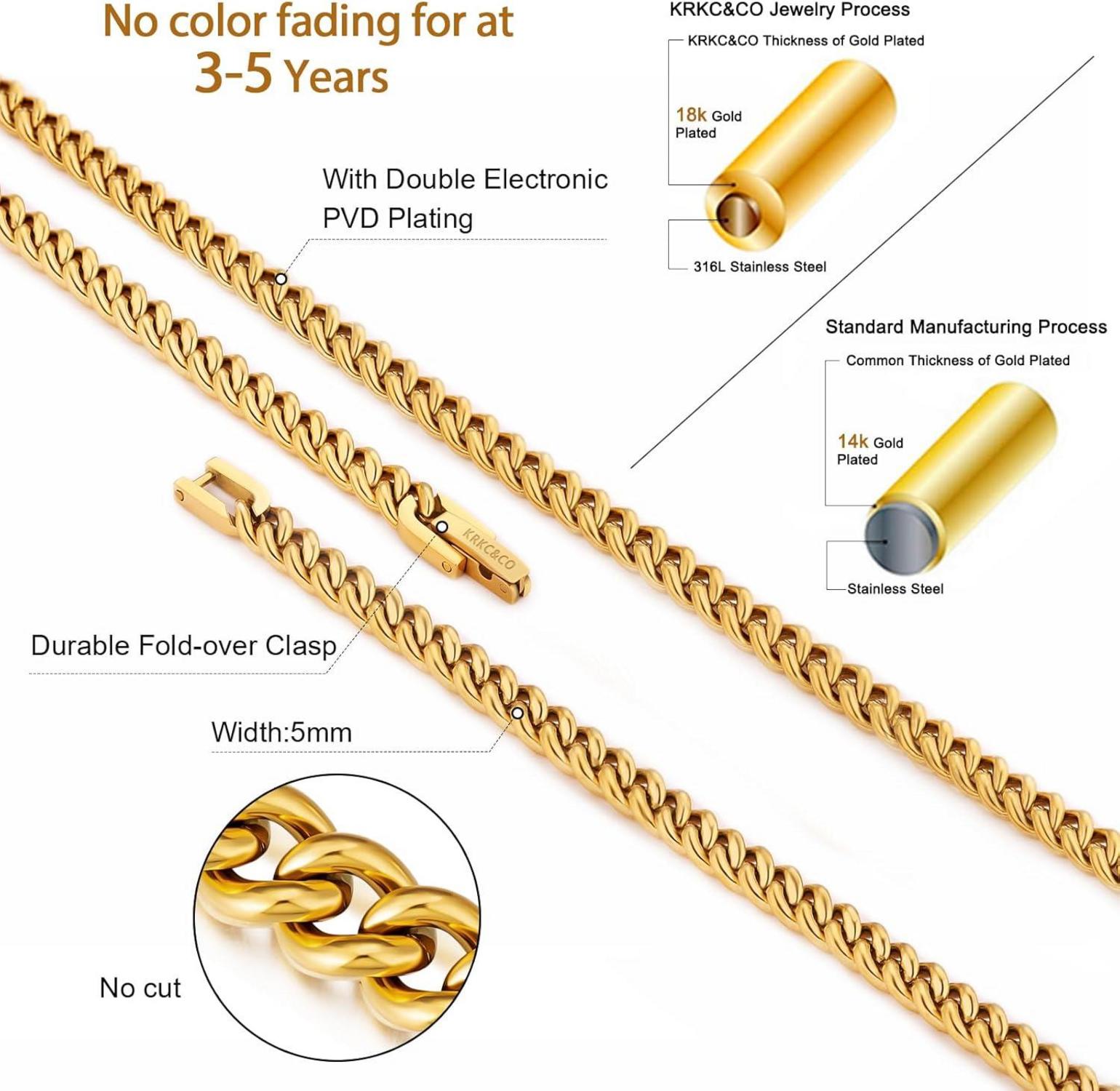 Panzerkette Herren Edelstahl 5mm Gold Cuban Link 61cm