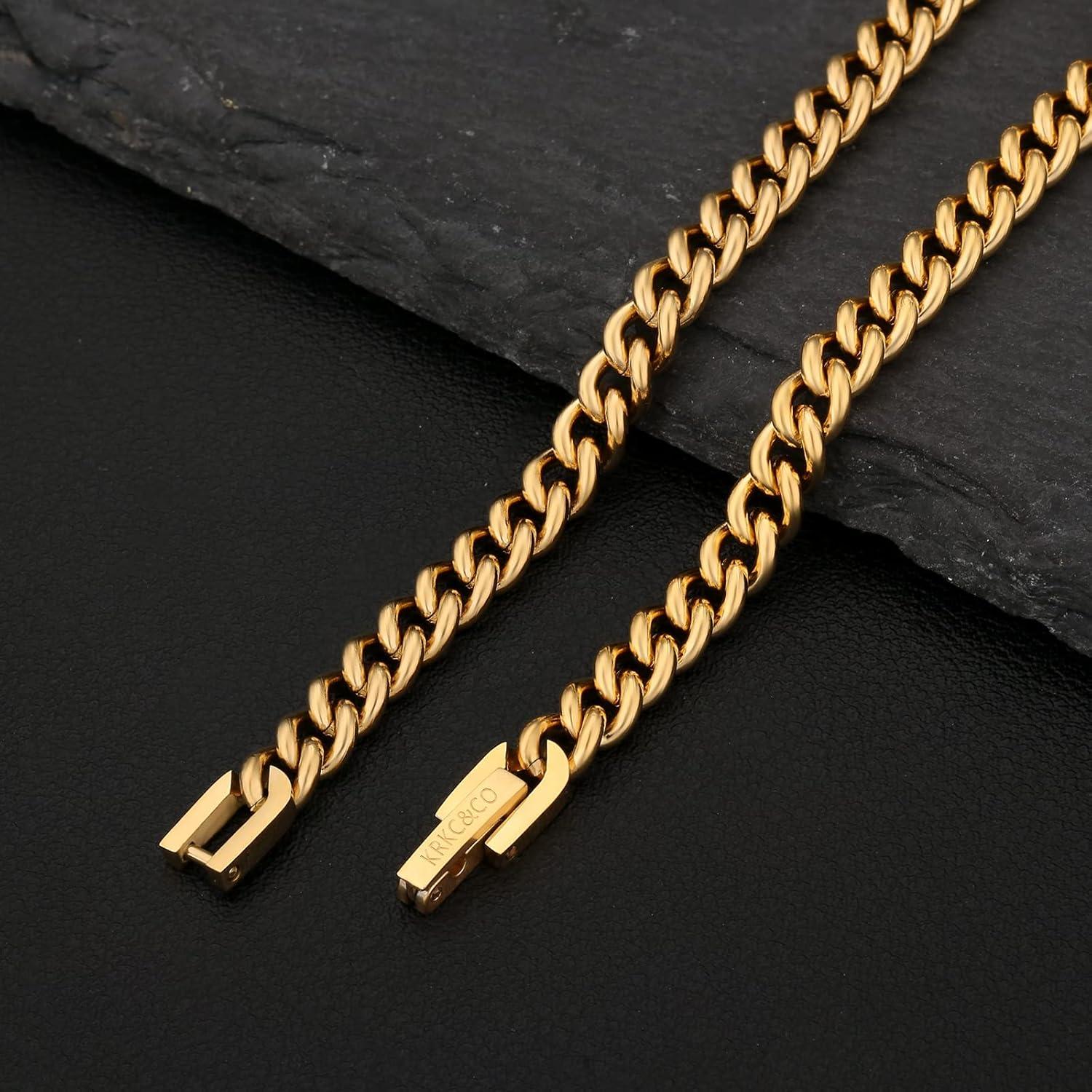 Herren Panzerkette Edelstahl 18K Gold vergoldet 5mm, 61cm
