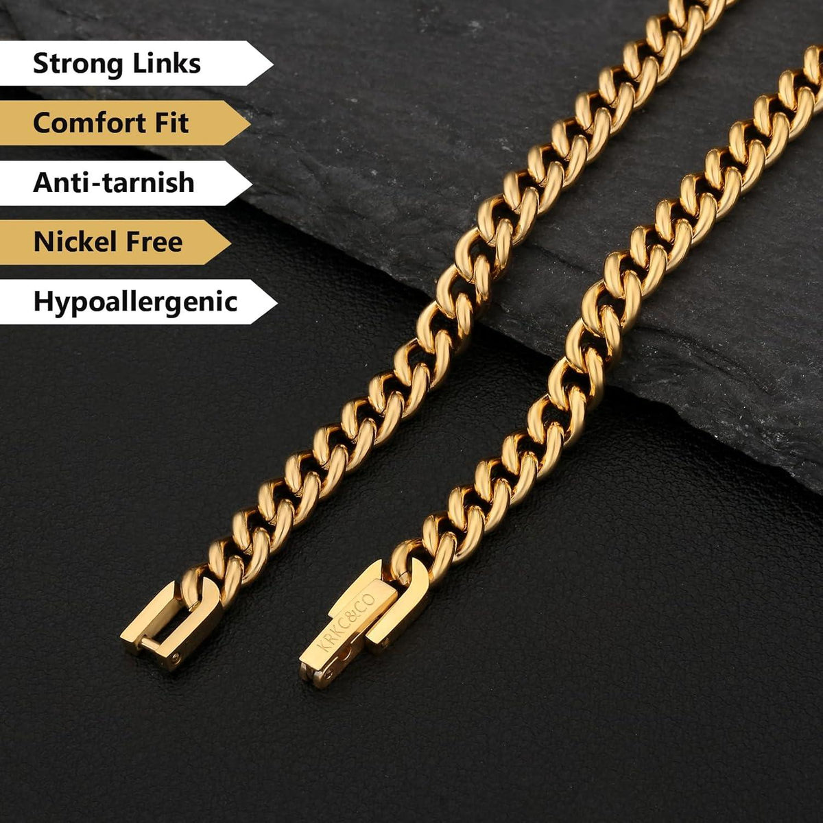 Edelstahl Panzerkette Herren 5mm 18K Gold Vergoldet Cuban Link Kette 45.7cm