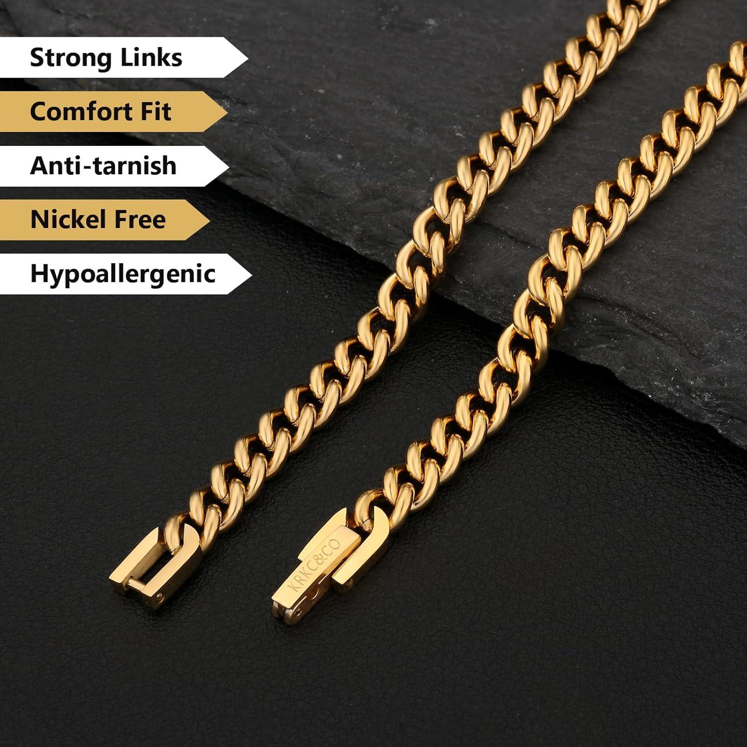 Panzerkette Herren, Edelstahl 5mm Gold Cuban Link Chain 55.9cm