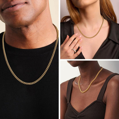Panzerkette Herren, Edelstahl 5mm Gold Cuban Link Chain 55.9cm