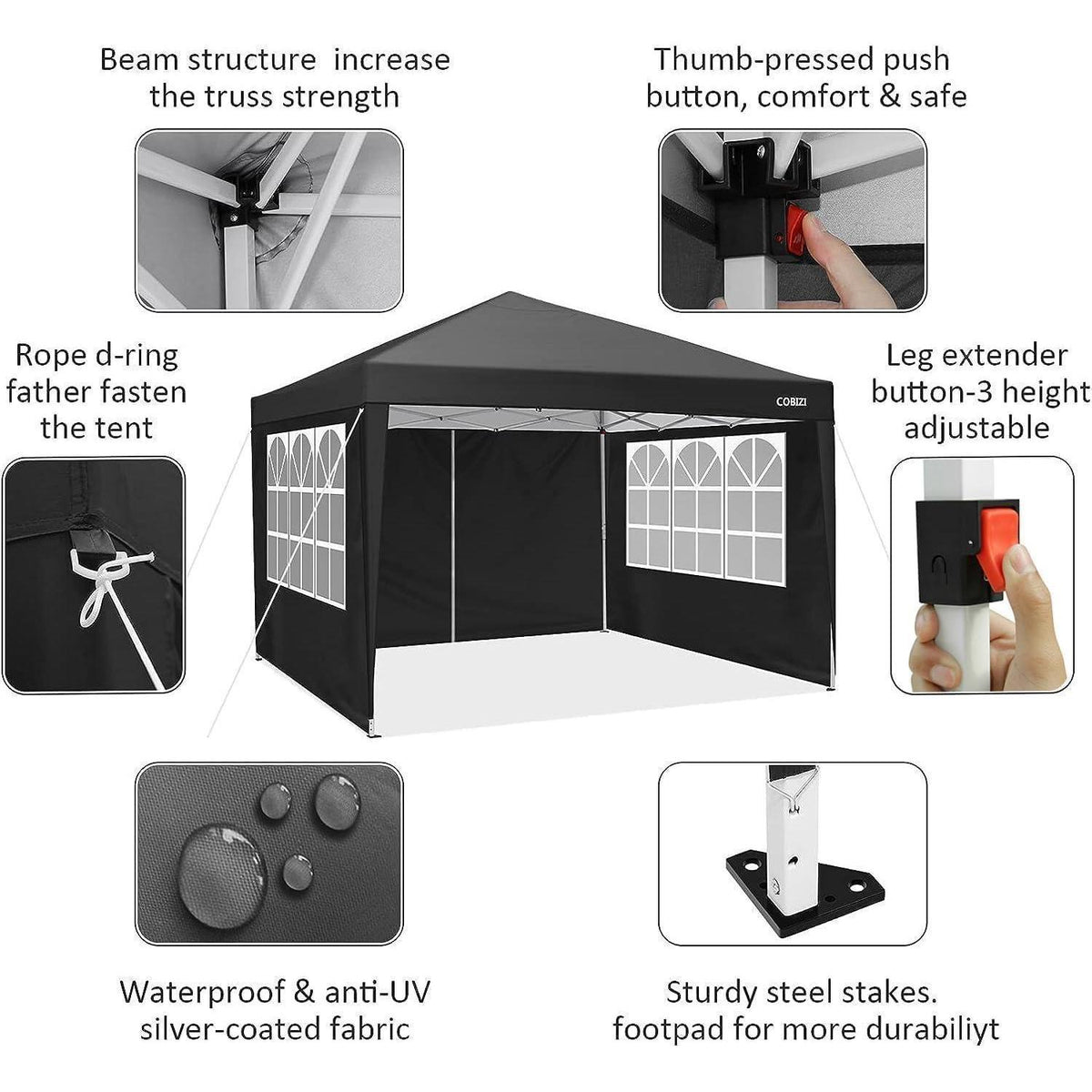 3x3 Pavillon Wasserdicht – Partyzelt mit 4 Seitenwänden