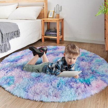 ROHATIM Plüsch Teppich Rund Mädchen Blau-violett Ø 100cm