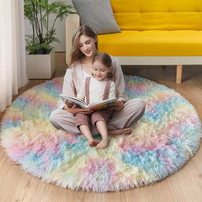 ROHATIM Plüsch Teppich Rund Wohnzimmer Schlafzimmer Mädchen Ø 120 cm Rund