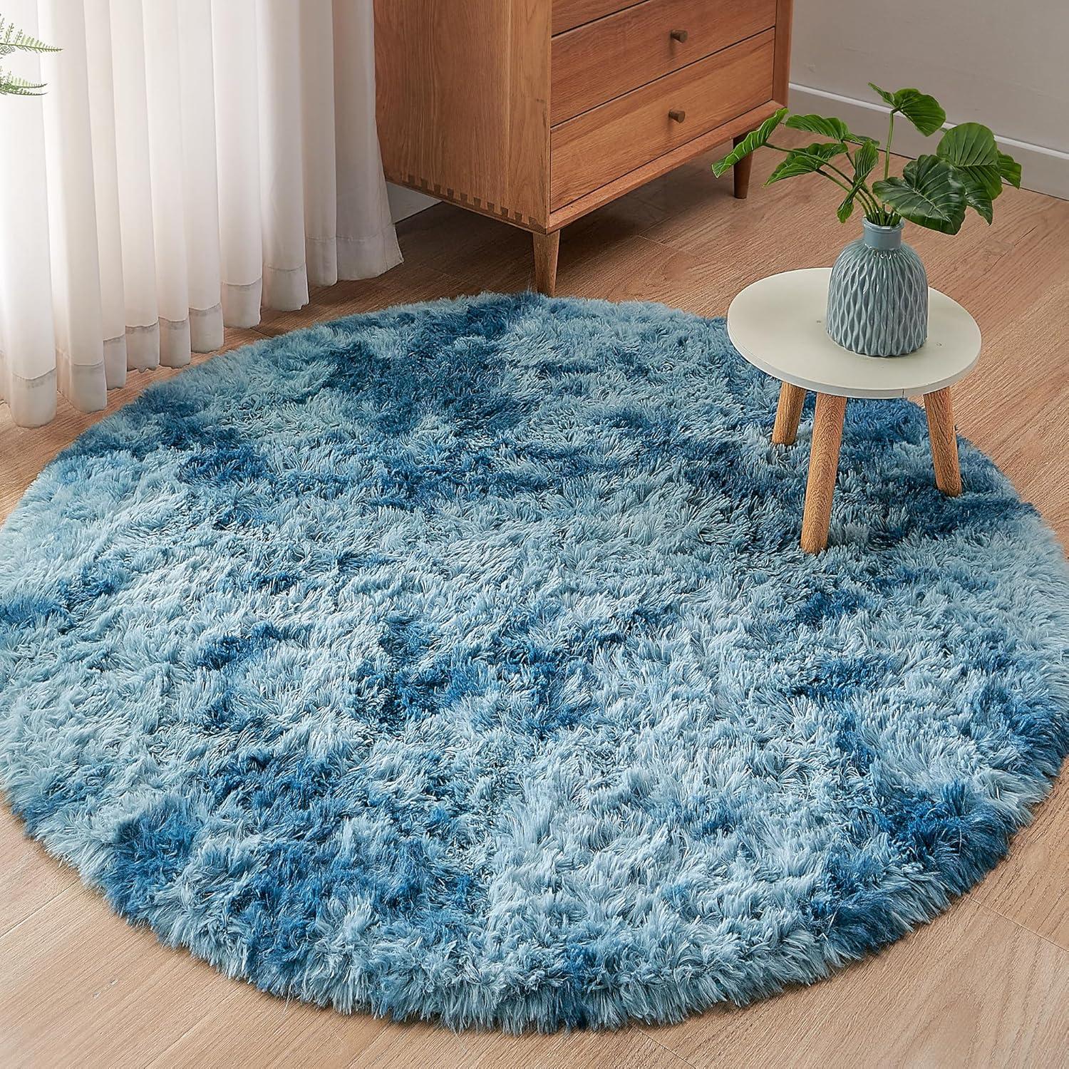 Flauschiger Plüschteppich Rund für Wohn- und Schlafzimmer 100 cm