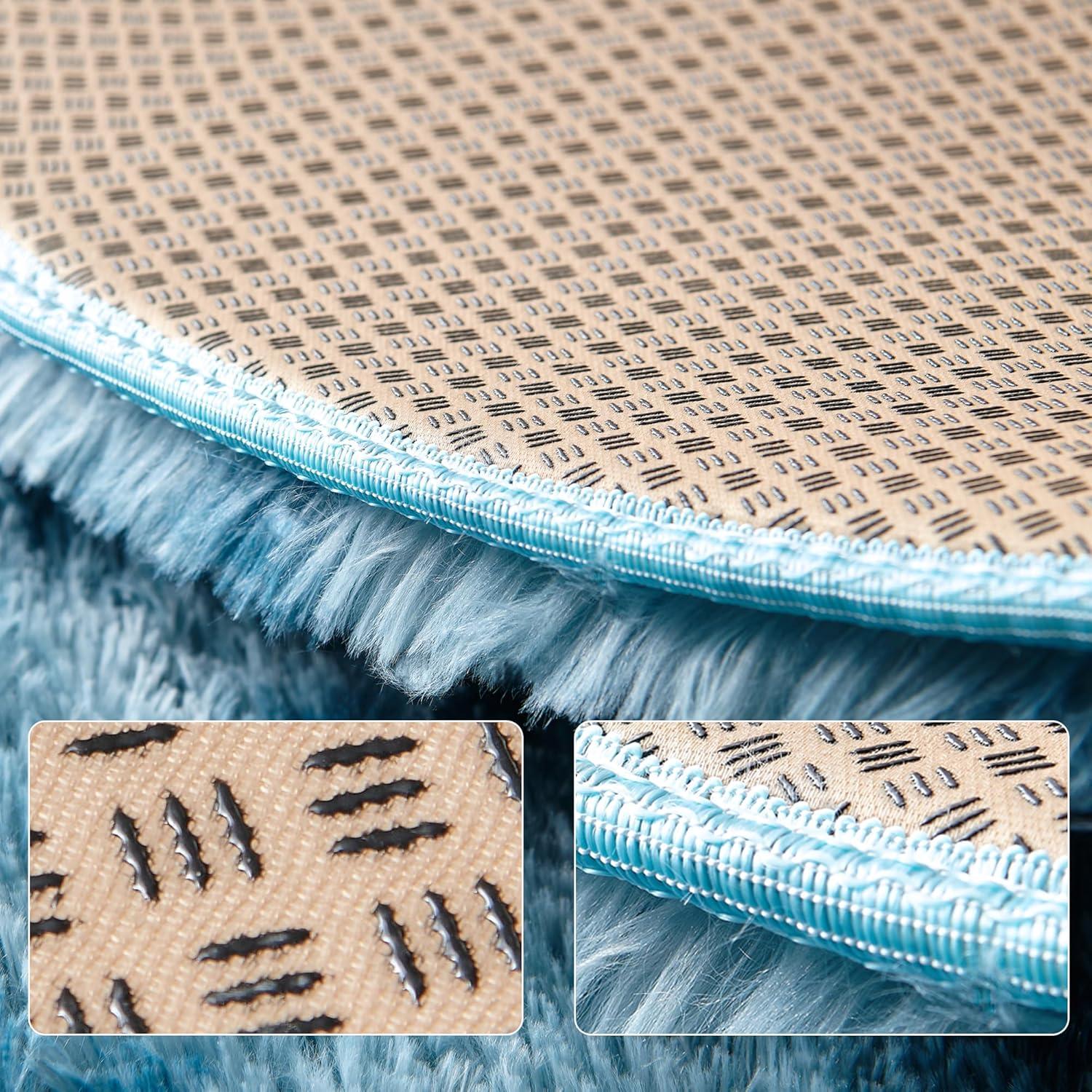 ROHATIM Plüsch Teppich Rund Pfauenblau 100 cm Ø - Weicher