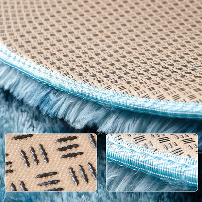 ROHATIM Plüsch Teppich Rund Pfauenblau 100 cm Ø - Weicher