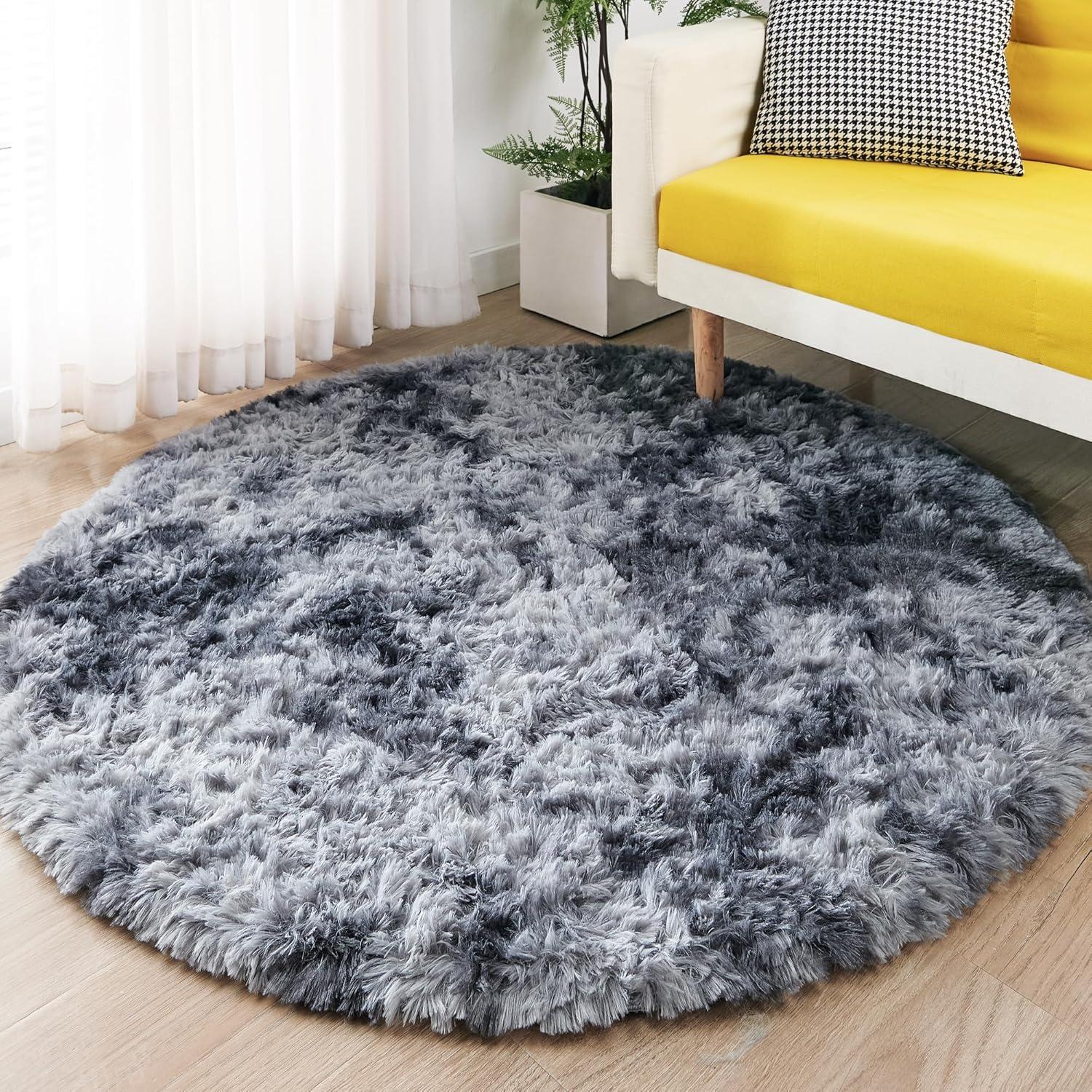 ROHATIM Plüsch Teppich Rund Dunkelgrau 150x150 cm - Weich, rutschfest & langlebig