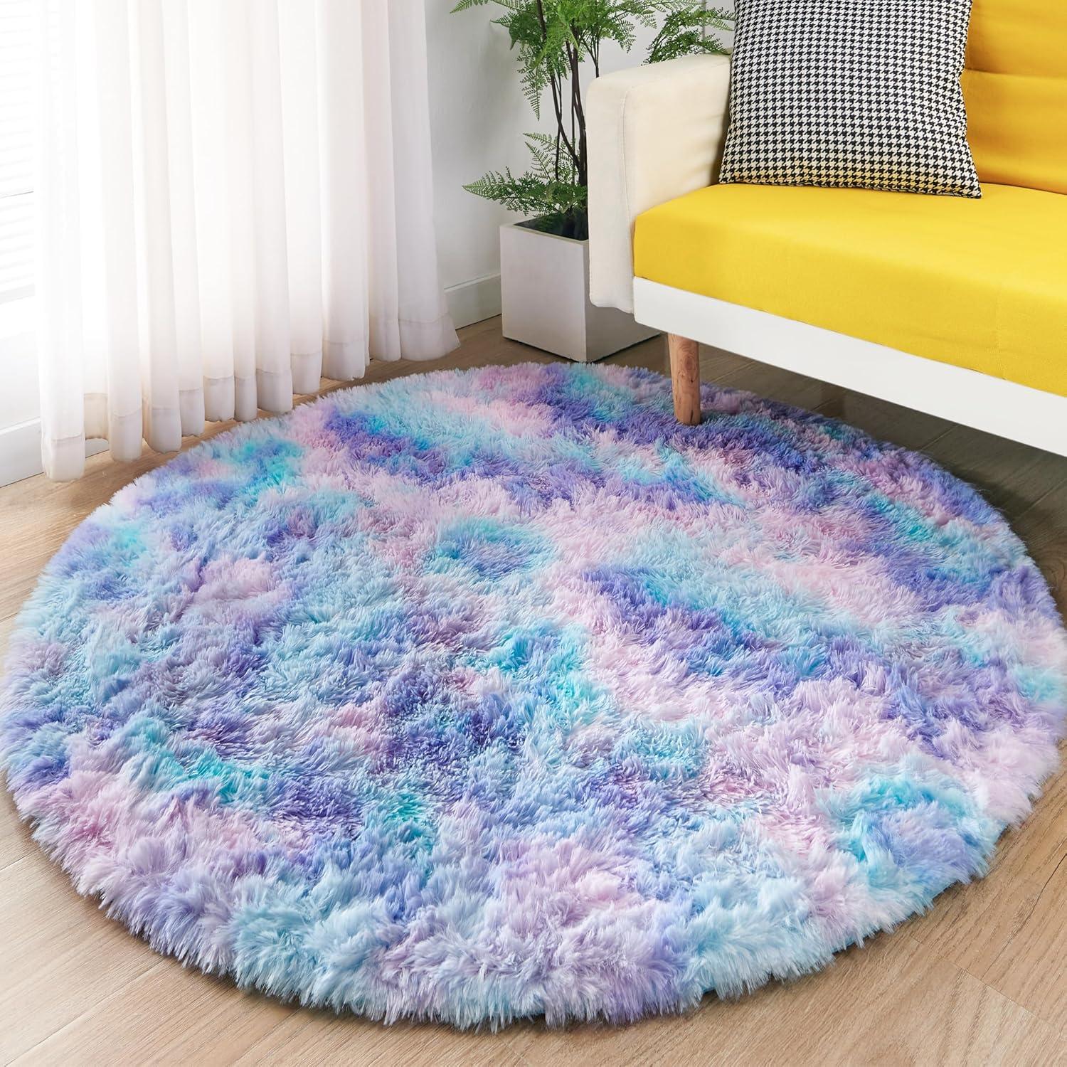 Runder Plüschteppich für Schlaf- und Wohnzimmer 150x150cm Blau-violett