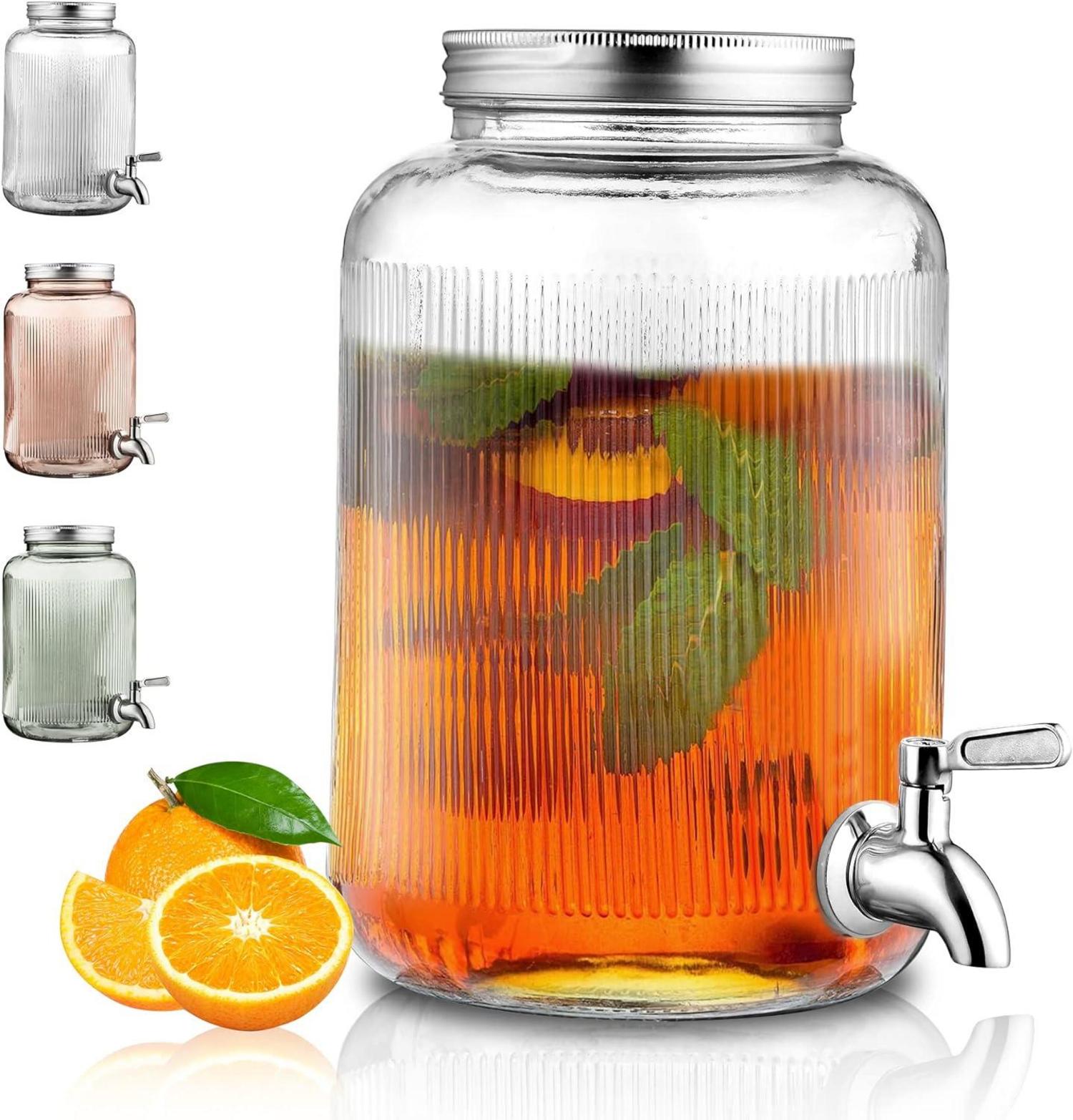 Getränkespender aus Glas, 4L mit Edelstahlhahn
