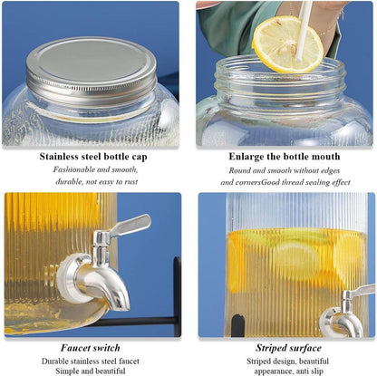 Getränkespender aus Glas 4L mit Edelstahlhahn transparent