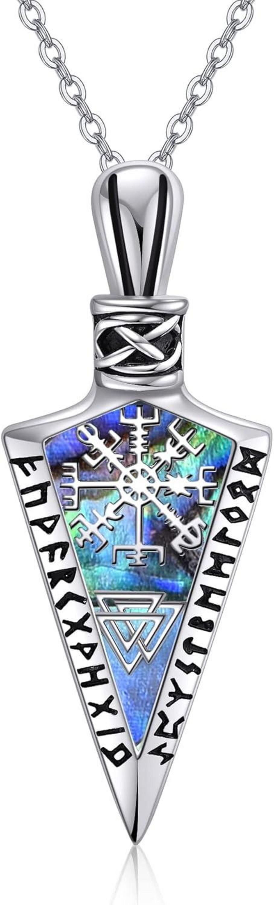 Wikinger Kompass Halskette Sterling Silber Gungnir Speer Damen