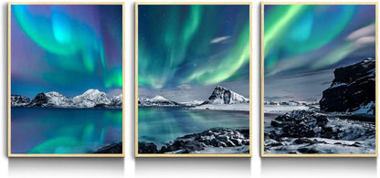 Moderne Nordlichter Bilder mit Rahmen aus Holz auf Leinwand
