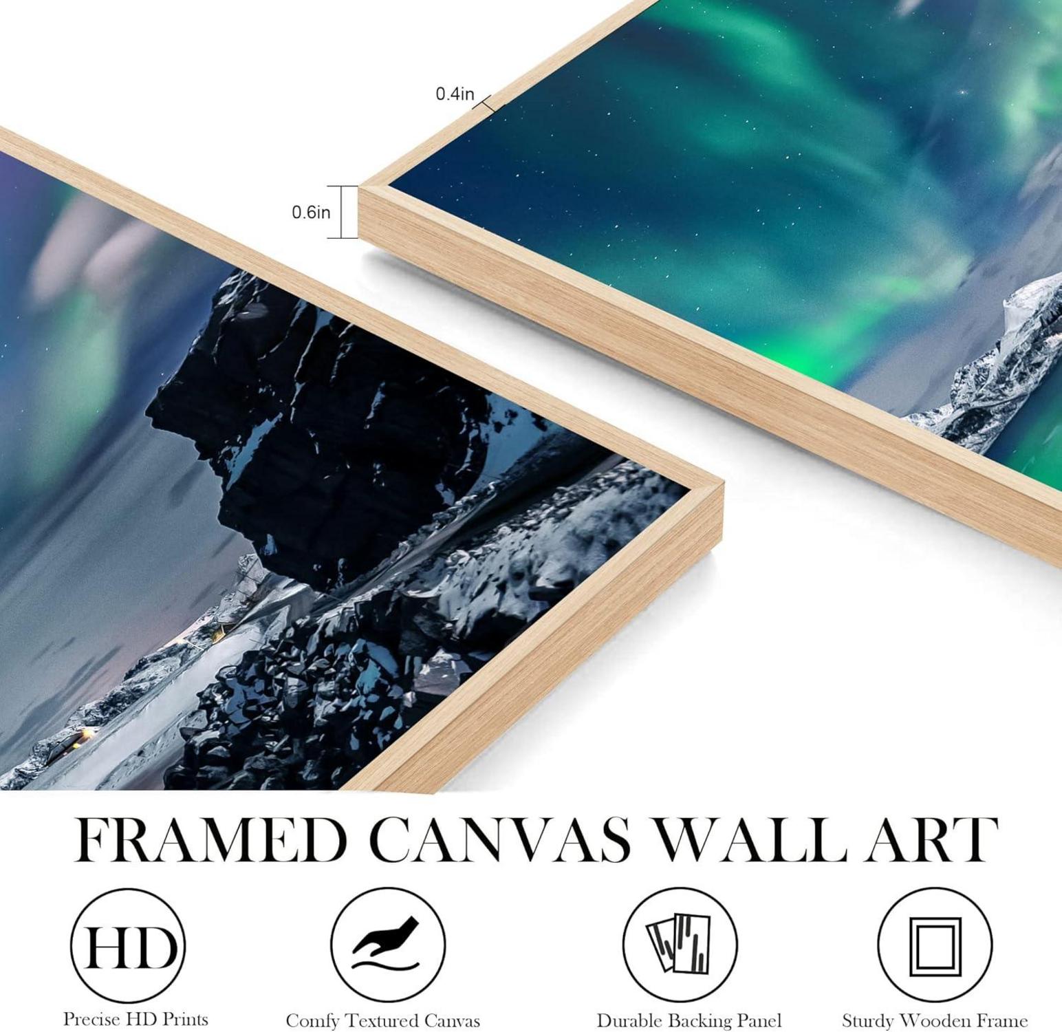 Nordlichter Bilder Leinwand Modern Aurora Landschaft 30x40cm 3er Set