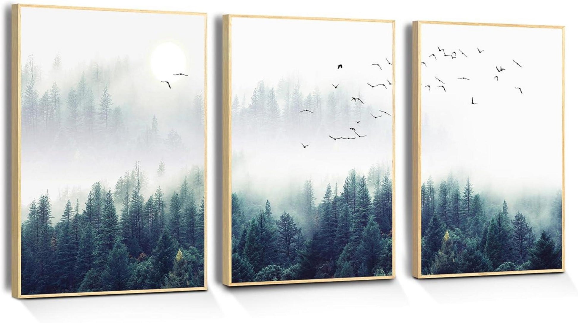 Nebelwald Bilder Mit Rahmen Holz Leinwand Vögel Modern