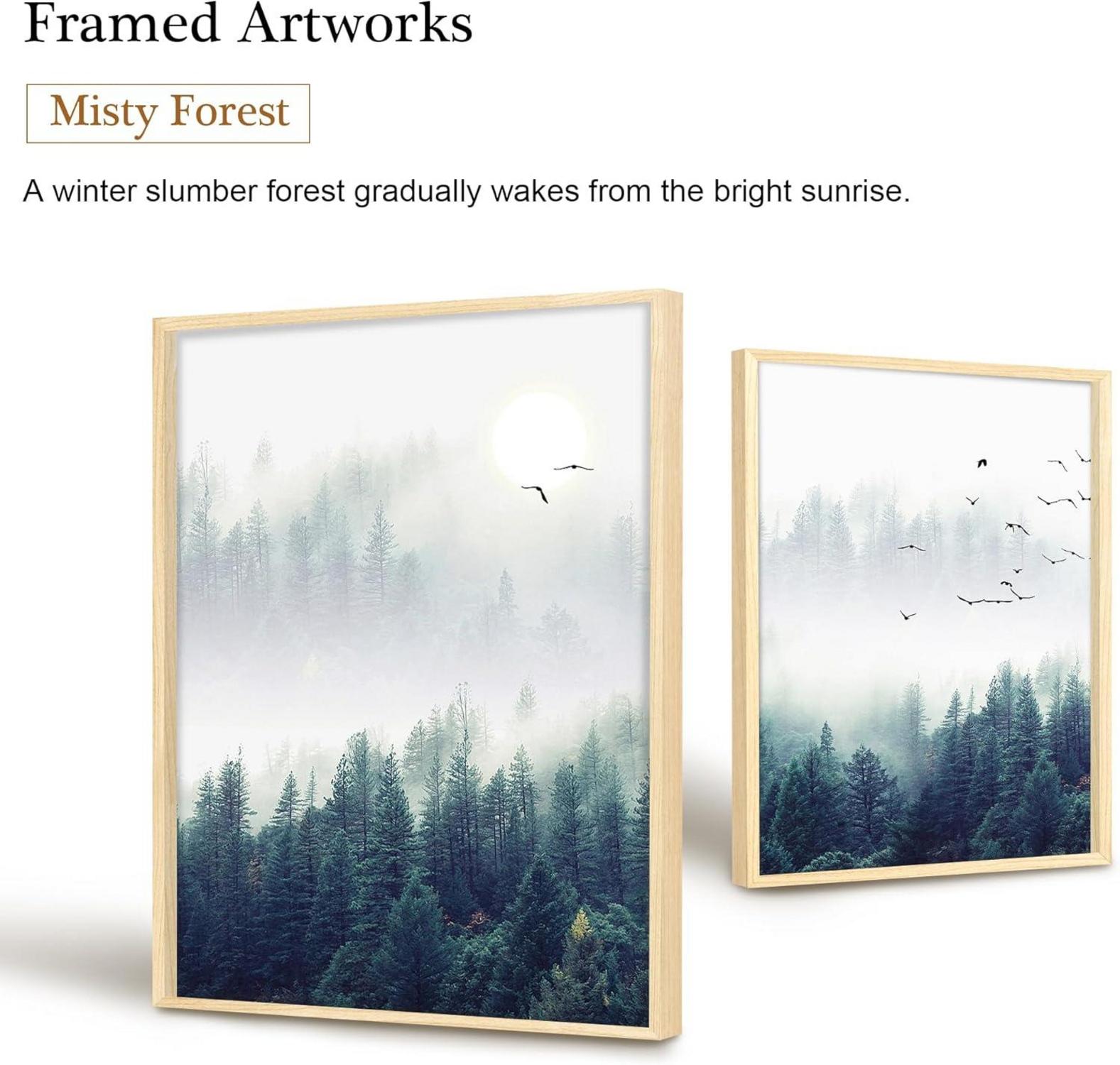 Nebelwald Bilder Leinwand mit Holzrahmen 30x40cm 3er Set