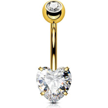 Bauchnabelpiercing Titan Herz mit Zirkonia, 14G 8mm Gold