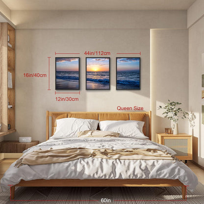 Bilder Mit Rahmen Schwarz Leinwandbild Sonnenuntergang Strand 3er Pack