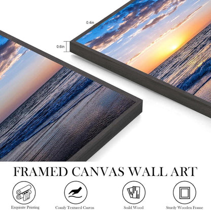 Hyidecorart Bilder mit Rahmen Schwarz Sonnenuntergang Strand Leinwandbild 3er Pack