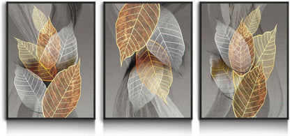 Blätter Bilder Rahmen Schwarz Natur Golden Wandbild modern 30x40cm Set