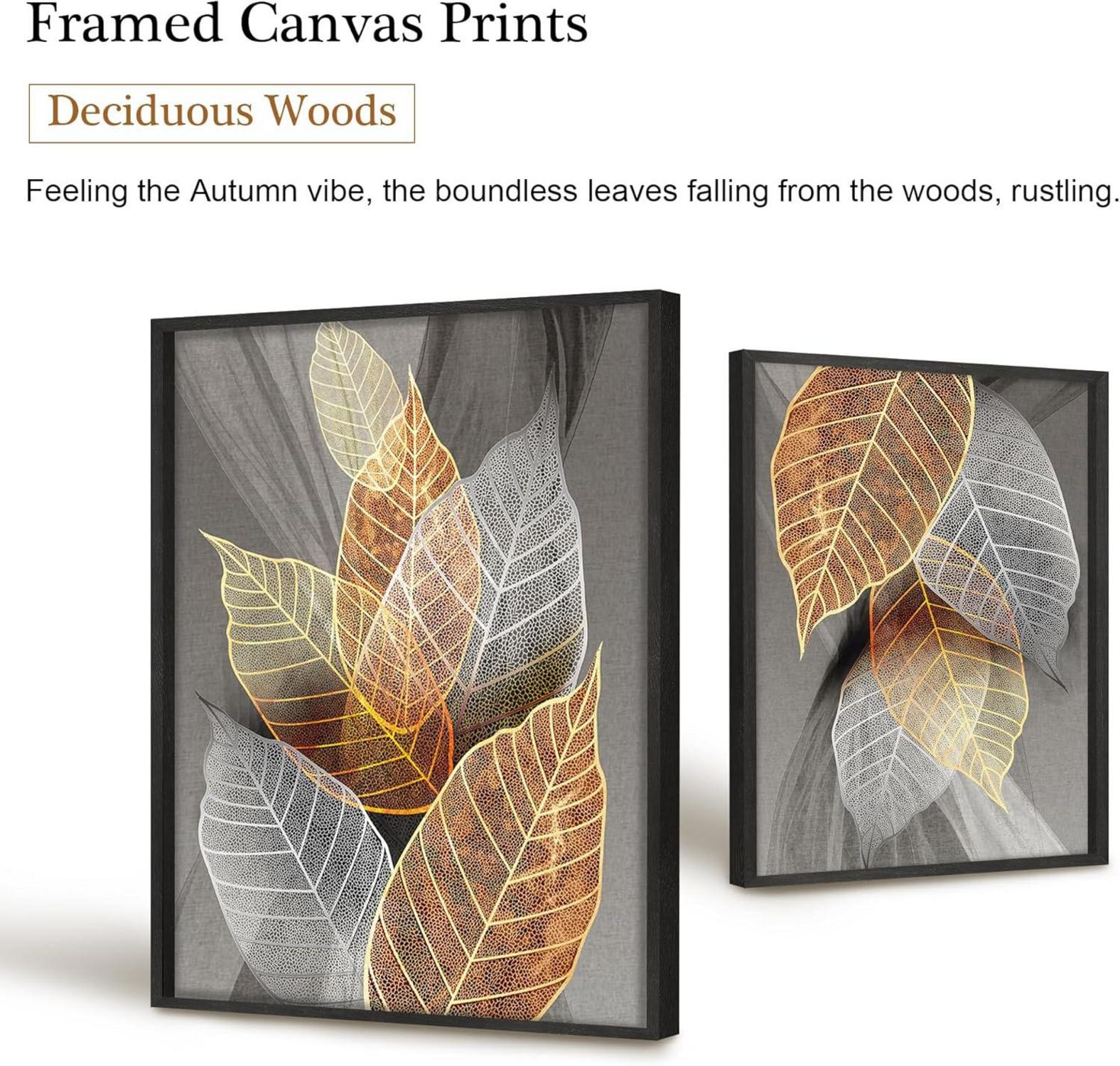Moderne Blätter Bilder mit Rahmen Schwarz-Gold Natur 3er Set