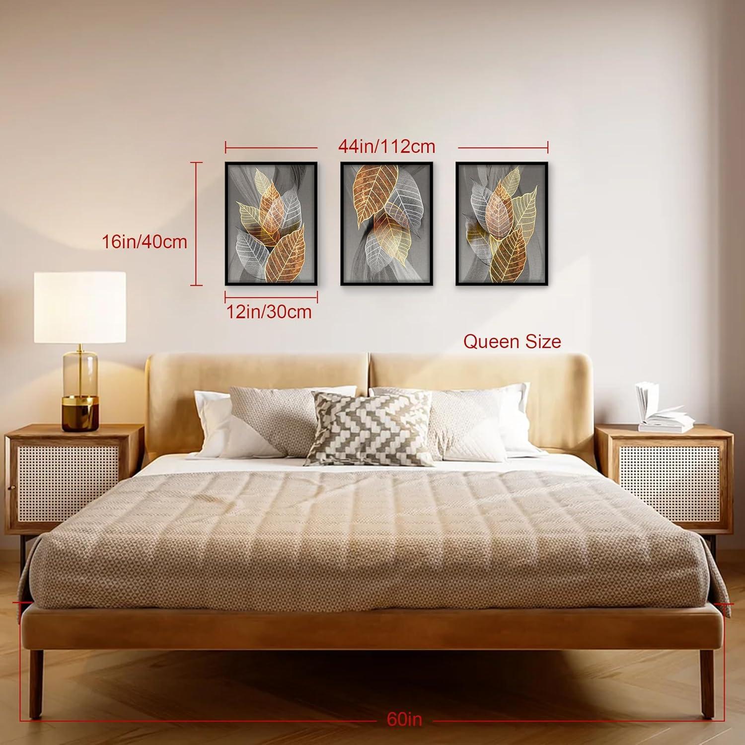 Leinwand Bilder Blätter Schwarz Natur Gold Wandbild 30x40cm 3er Set