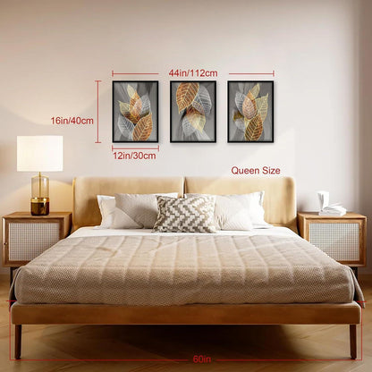 Leinwand Bilder Blätter Schwarz Natur Gold Wandbild 30x40cm 3er Set