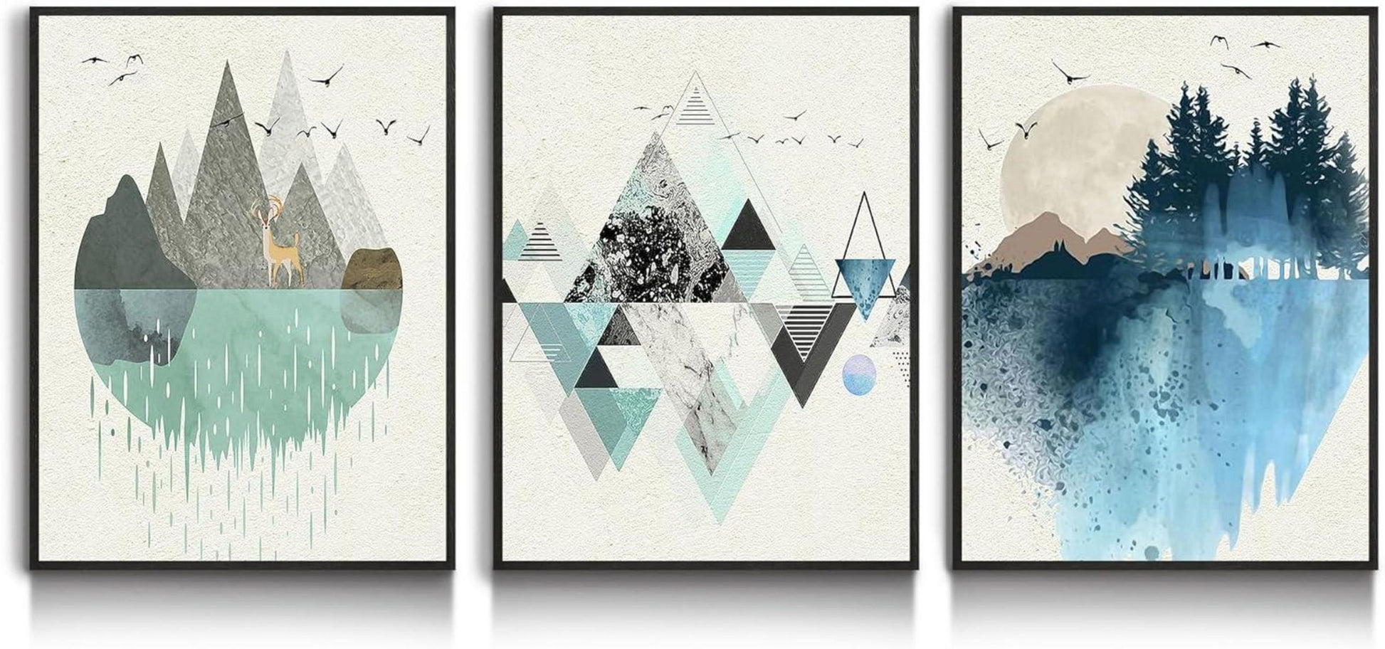 Abstrakte Bilder Mit Rahmen Schwarz Grün Blau Geometrische Berg
