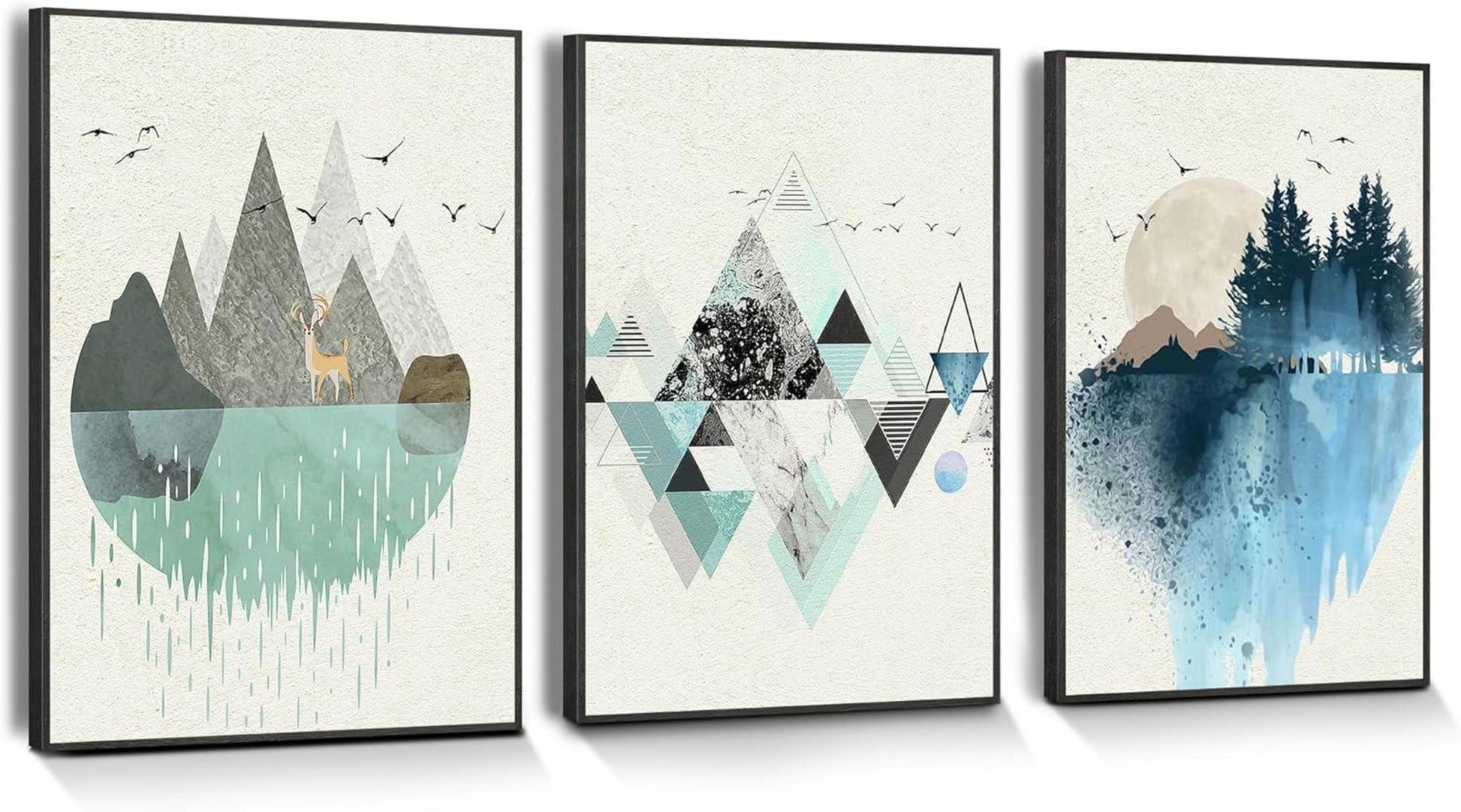 Abstrakte Berglandschaft Leinwand Bilder Set, Modern, Nordisch, Schwarz Grün