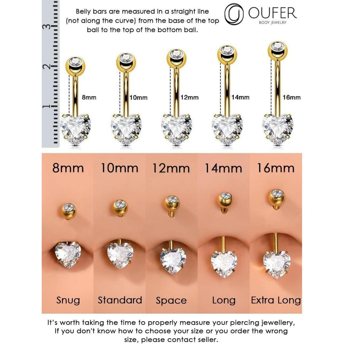 Bauchnabelpiercing Titan Herz mit Zirkonia, 14mm, 1.6mm