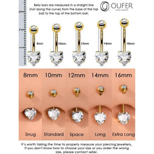Bauchnabelpiercing Titan Herz mit Zirkonia, 14mm, 1.6mm